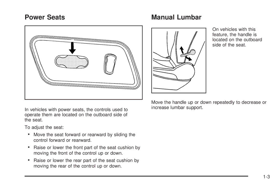 Chevrolet 2008 owner manual Power Seats Manual Lumbar 