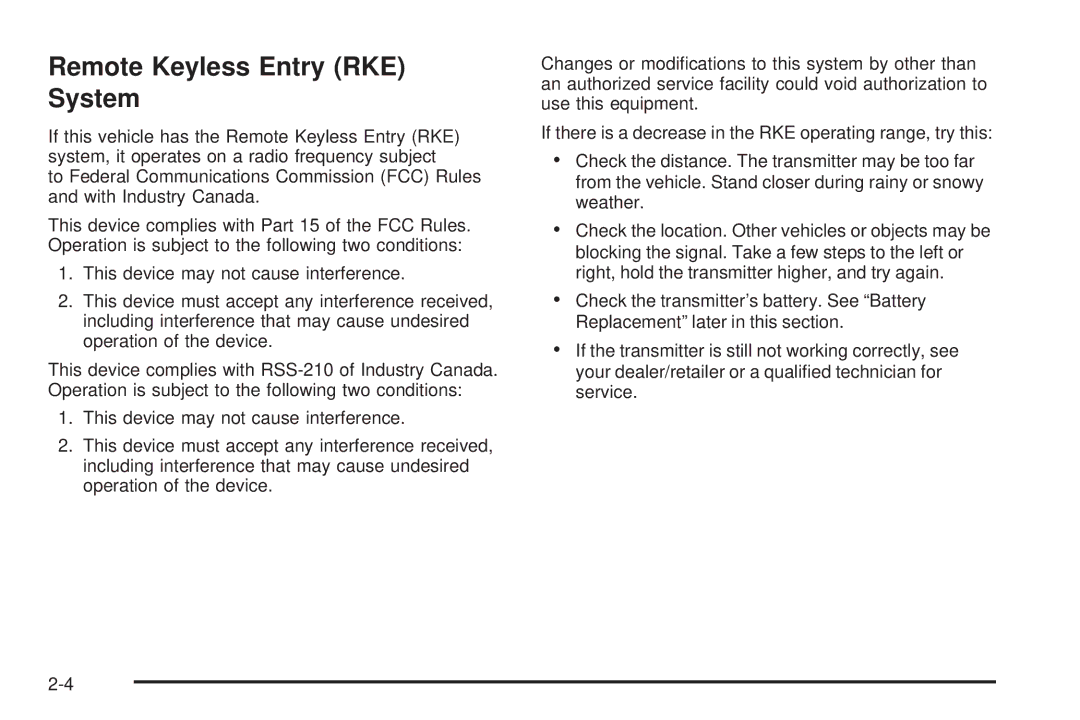Chevrolet 2008 owner manual Remote Keyless Entry RKE System 