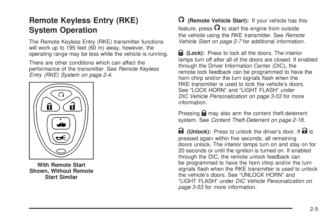 Chevrolet 2008 owner manual Remote Keyless Entry RKE System Operation 