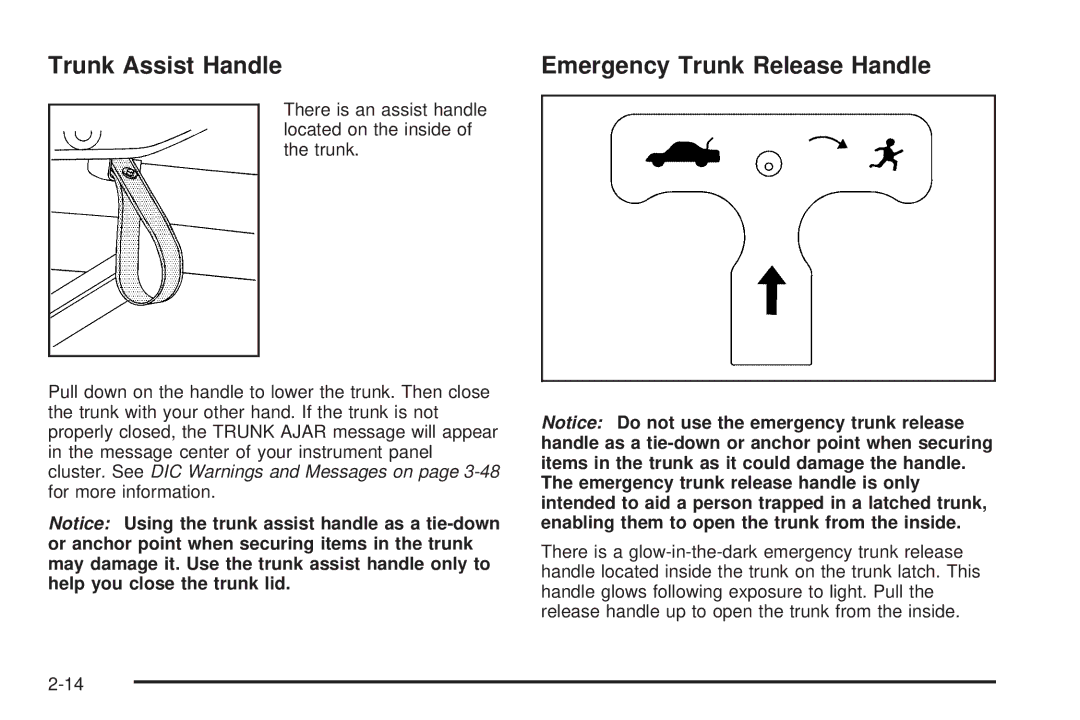 Chevrolet 2008 owner manual Trunk Assist Handle Emergency Trunk Release Handle 