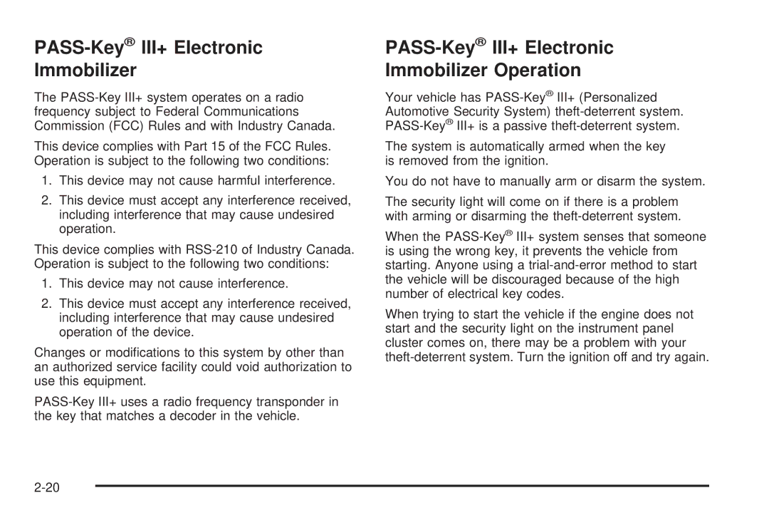 Chevrolet 2008 owner manual PASS-KeyIII+ Electronic Immobilizer Operation 