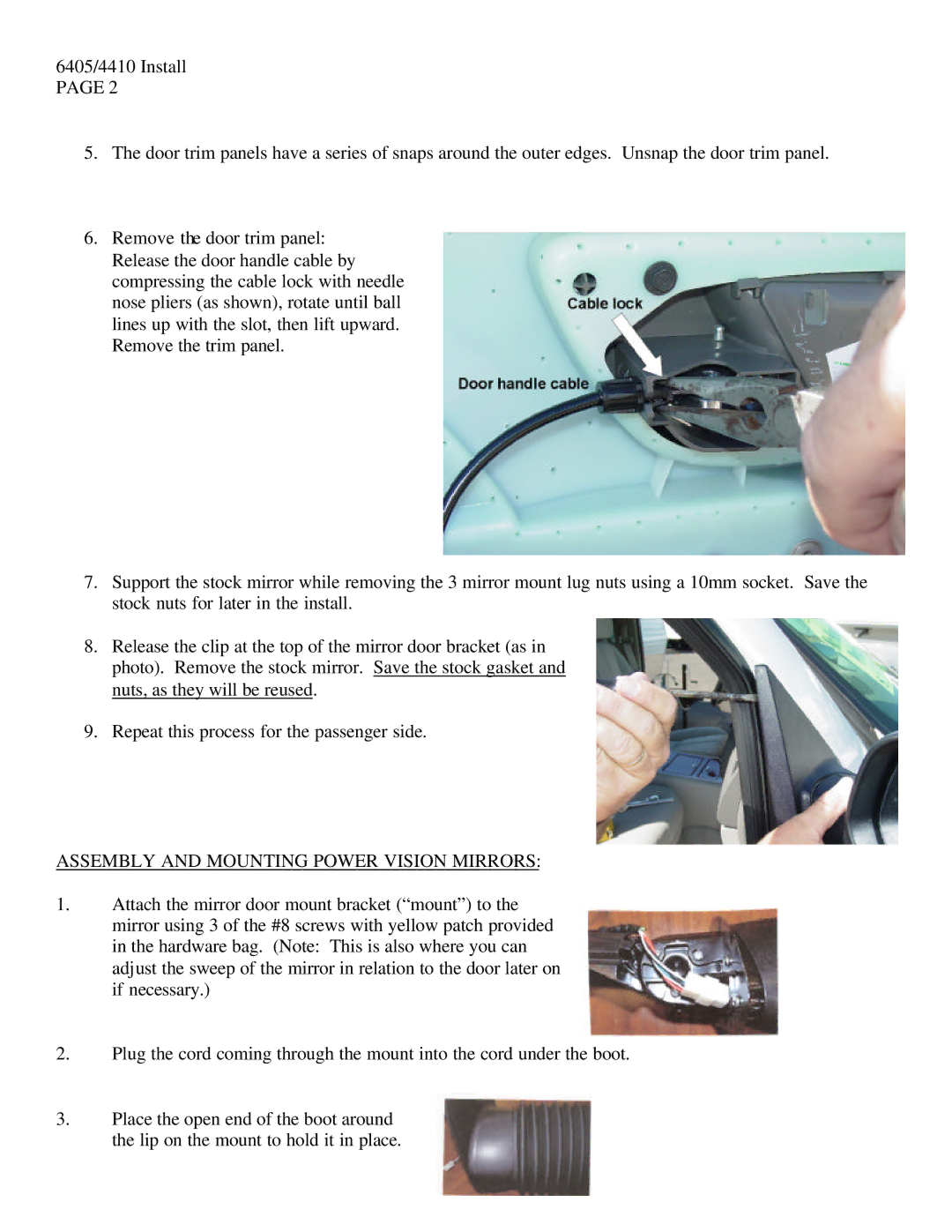 Chevrolet 6405/4410TK installation instructions Assembly and Mounting Power Vision Mirrors 