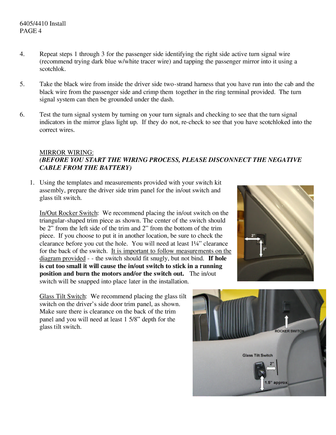 Chevrolet 6405/4410TK, Power Vision installation instructions Mirror Wiring 