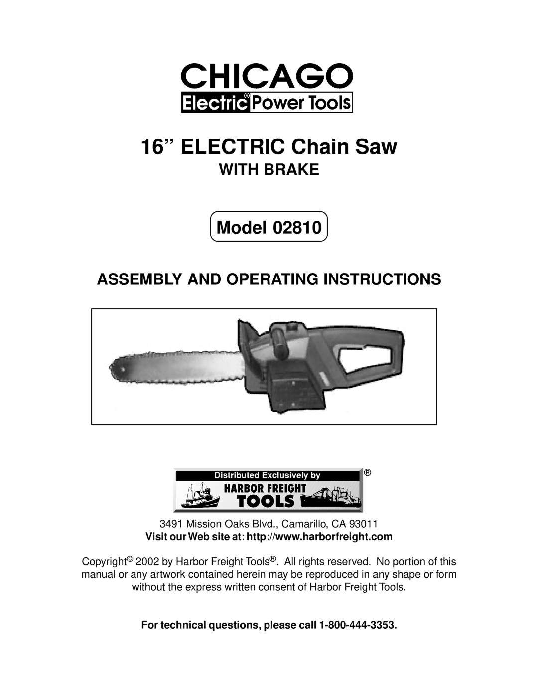 Chicago Electric 2810 manual Electric Chain Saw 