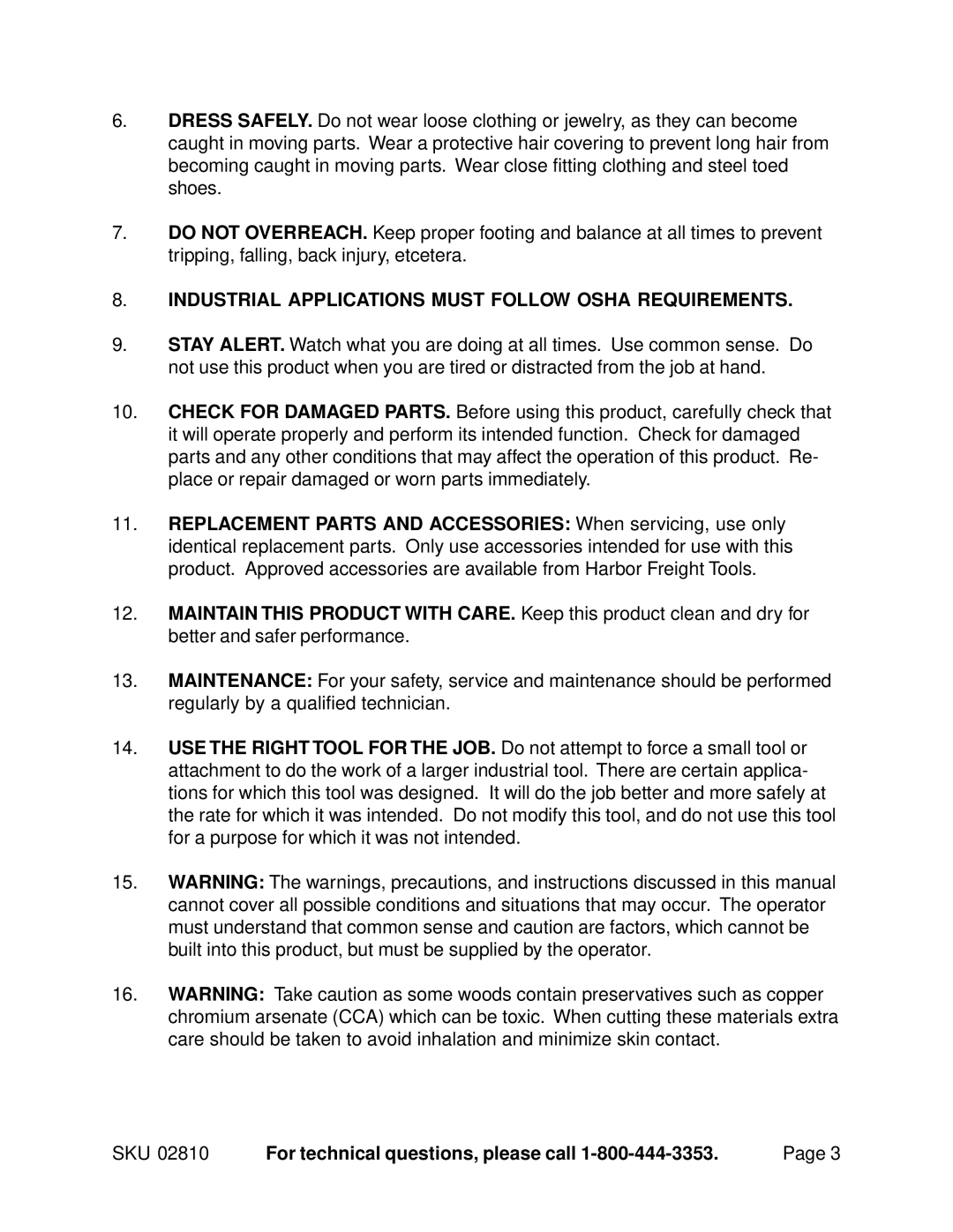 Chicago Electric 2810 manual Industrial Applications Must Follow Osha Requirements 