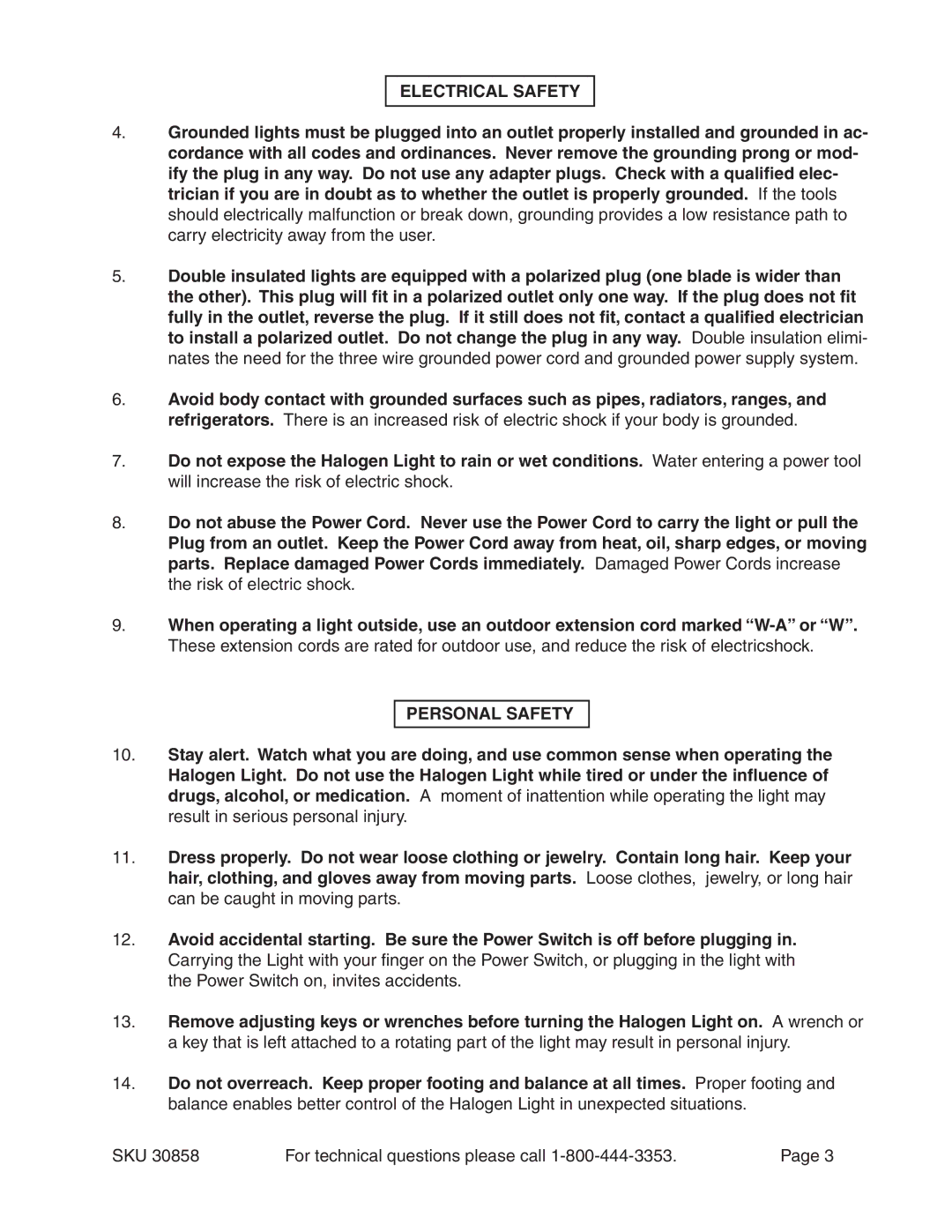 Chicago Electric 30858 operating instructions Electrical Safety, Personal Safety 