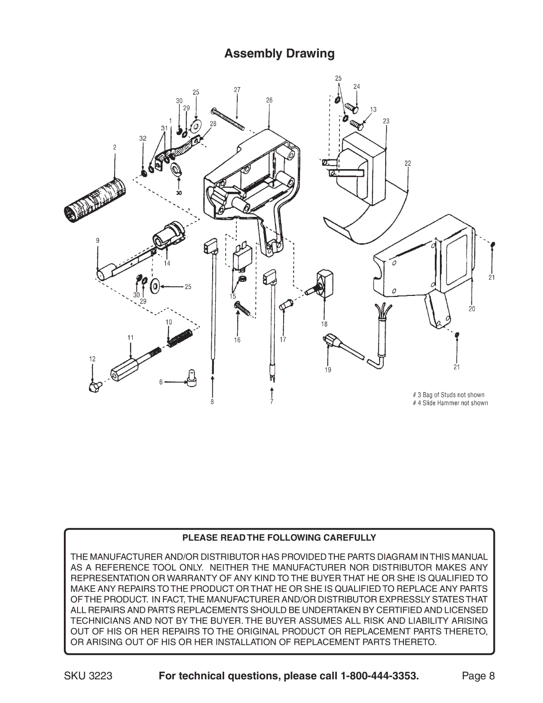 Chicago Electric 3223 operating instructions Assembly Drawing, Please Read the Following Carefully 