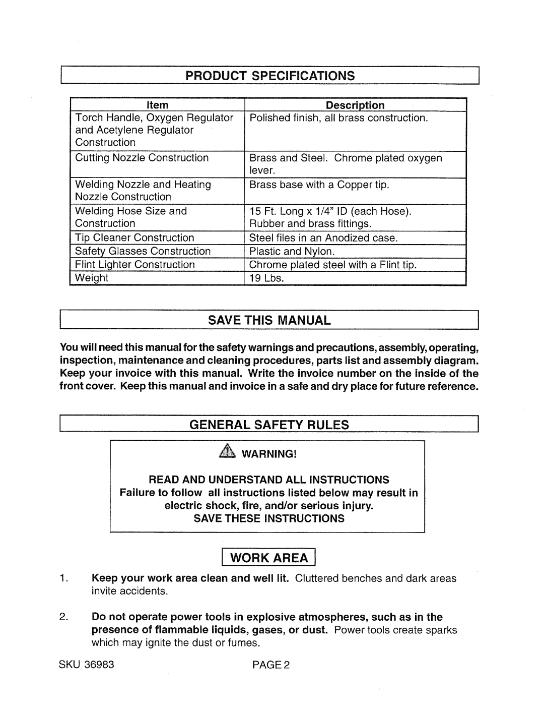 Chicago Electric 36983 manual 