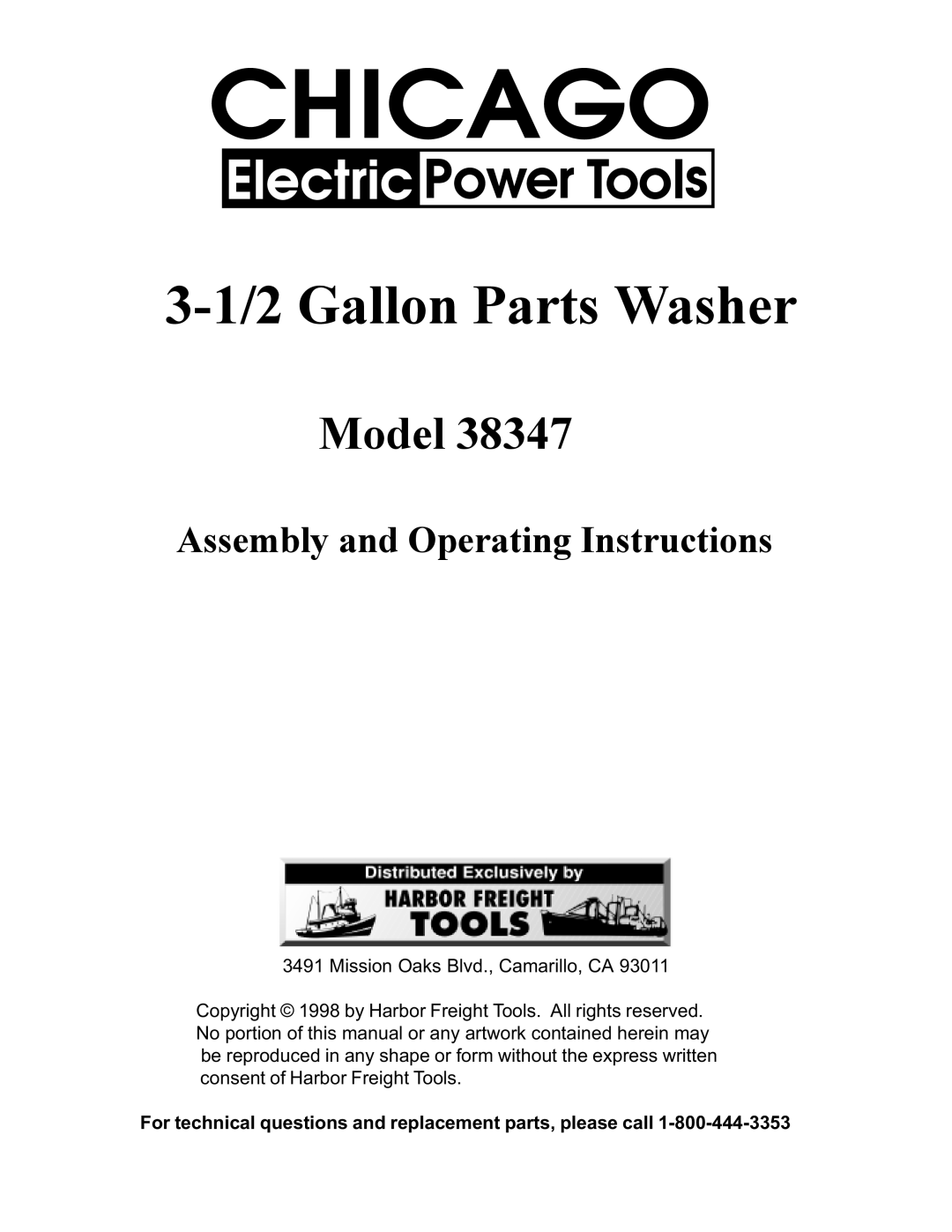 Chicago Electric 38347 operating instructions Gallon Parts Washer 