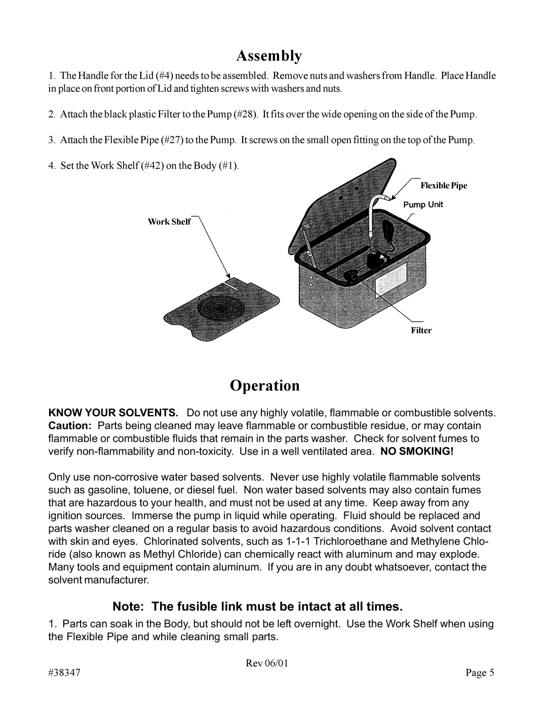 Chicago Electric 38347 operating instructions Assembly, Operation 