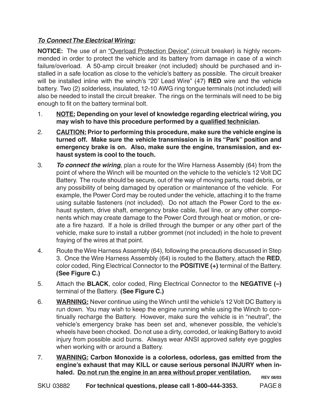 Chicago Electric 3882 operating instructions To Connect The Electrical Wiring, See Figure C 