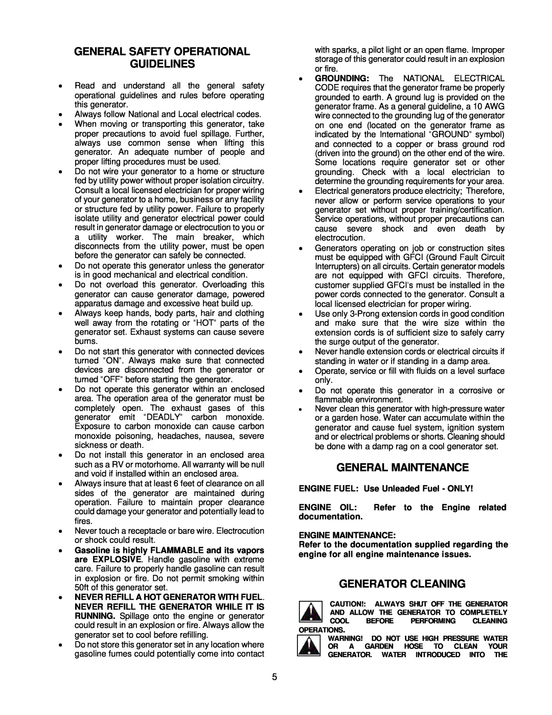 Chicago Electric 39408 General Safety Operational Guidelines, General Maintenance, Generator Cleaning, Engine Maintenance 