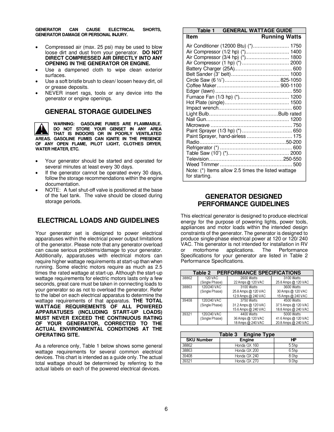 Chicago Electric 38863, 38862, 39408, 39321 user manual General Storage Guidelines, Electrical Loads and Guidelines 