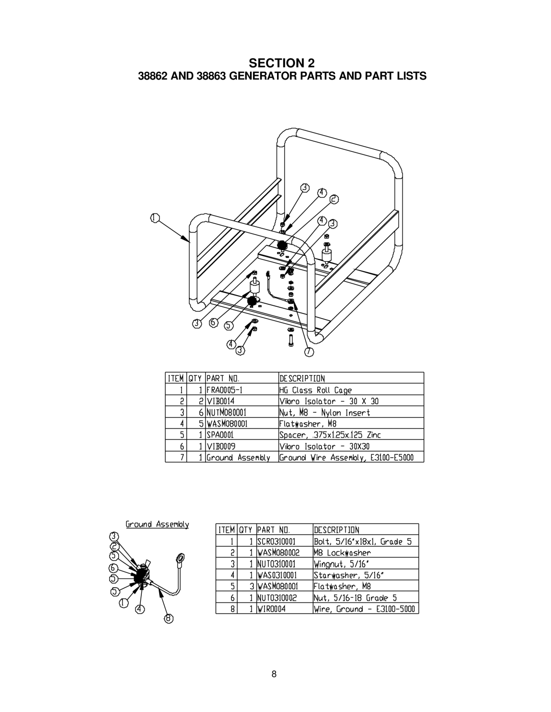 Chicago Electric 38862, 39408, 38863, 39321 user manual Section, Generator Parts and Part Lists 