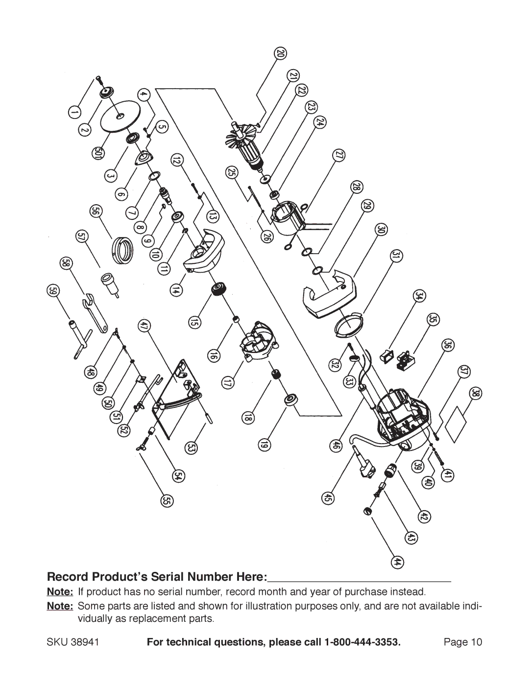 Chicago Electric 38941 manual Record Product’s Serial Number Here 