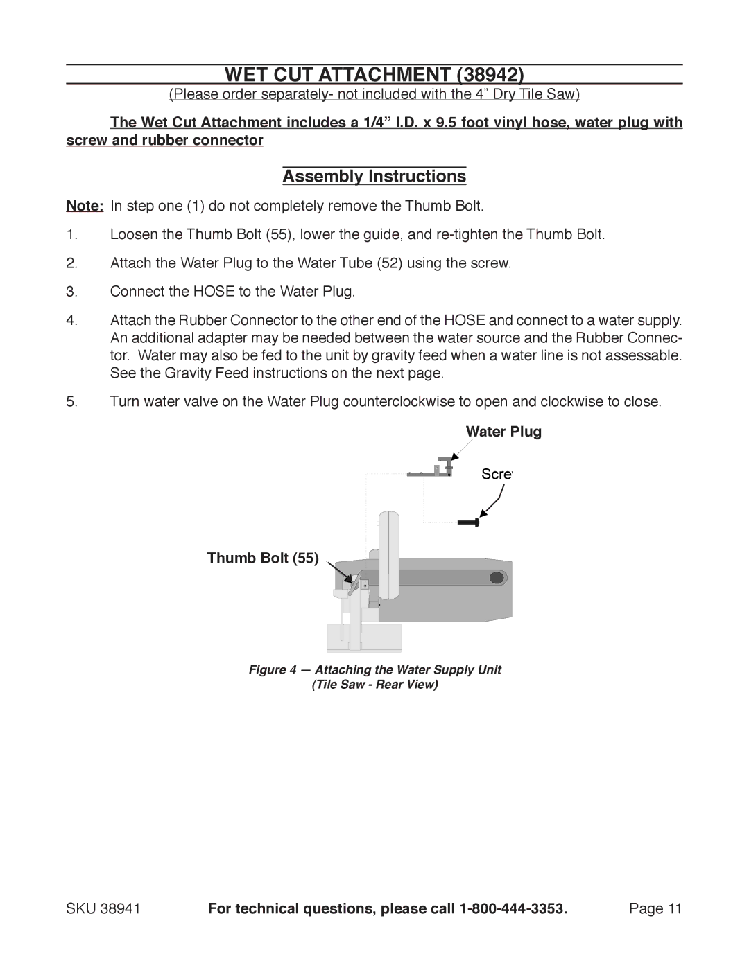 Chicago Electric 38941 manual WET CUT Attachment, Assembly Instructions 