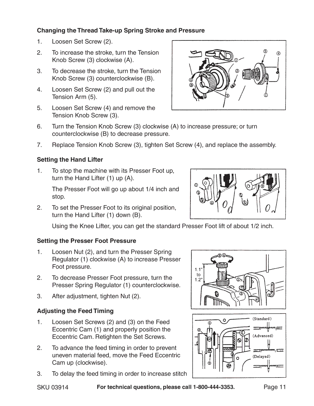 Chicago Electric 3914 manual Changing the Thread Take-up Spring Stroke and Pressure, Setting the Hand Lifter 