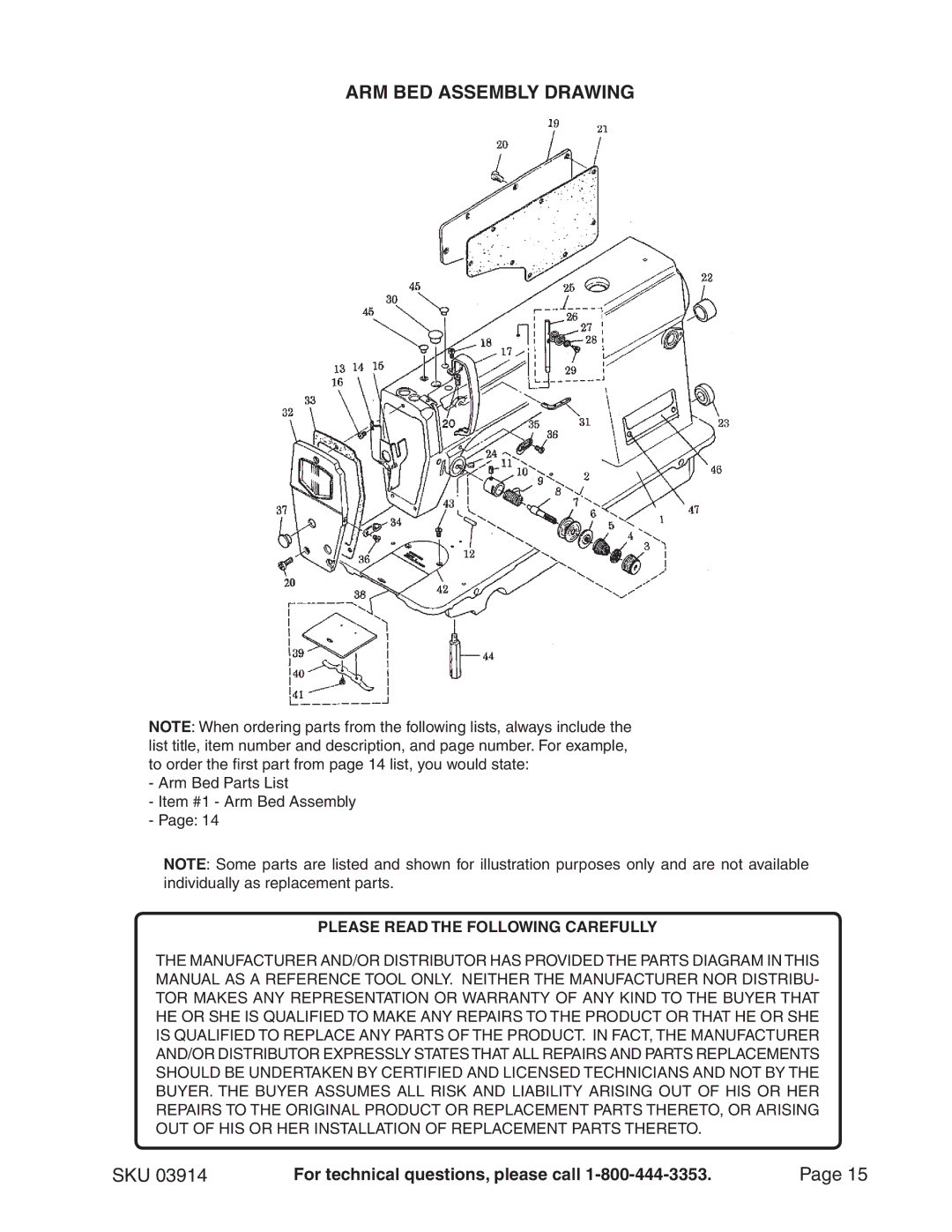 Chicago Electric 3914 manual ARM BED Assembly Drawing 