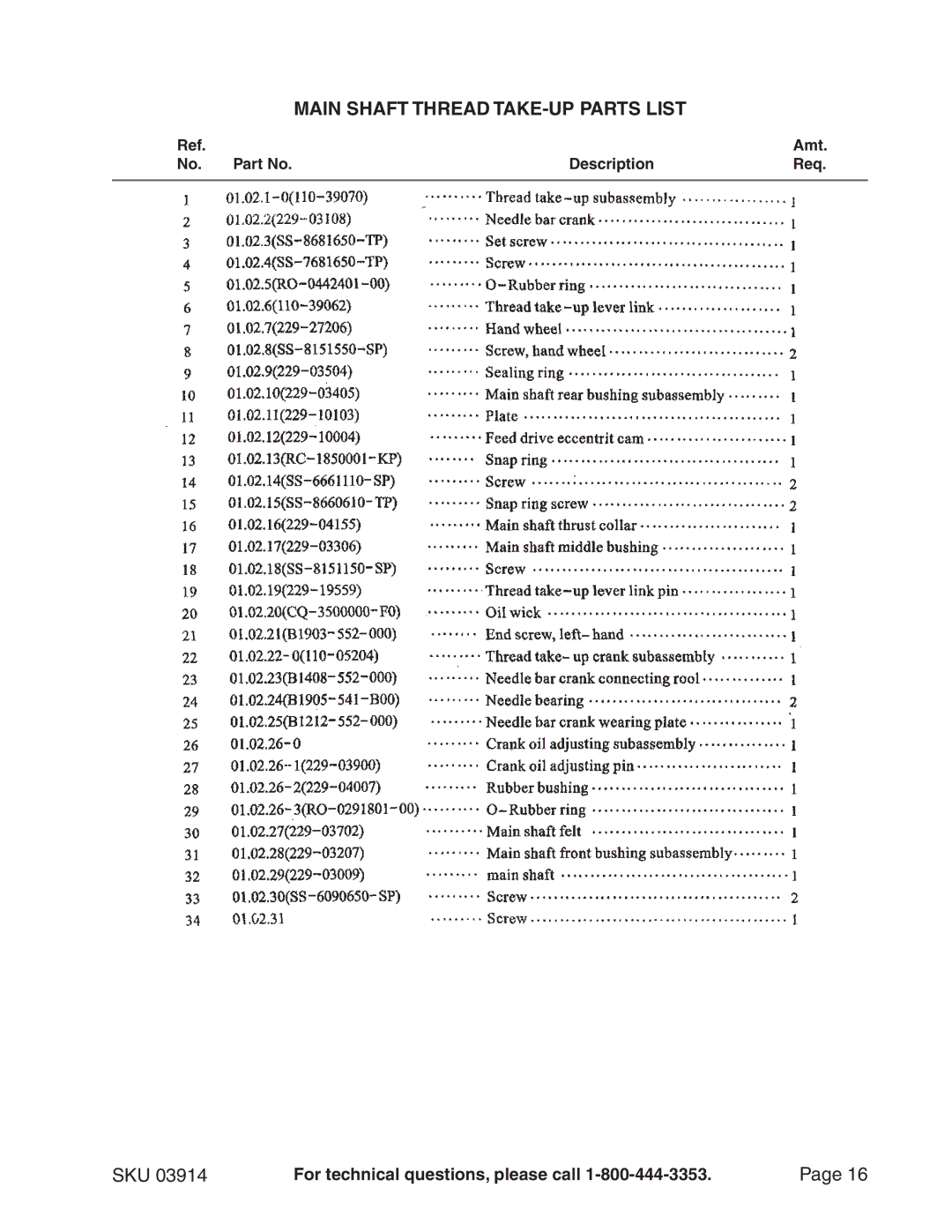 Chicago Electric 3914 manual Main Shaft Thread TAKE-UP Parts List 