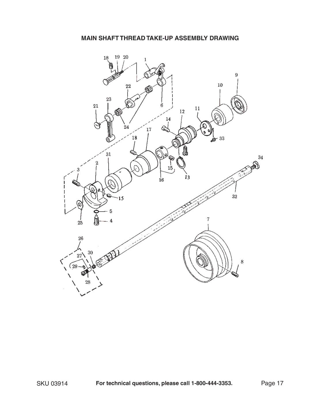 Chicago Electric 3914 manual Main Shaft Thread TAKE-UP Assembly Drawing 