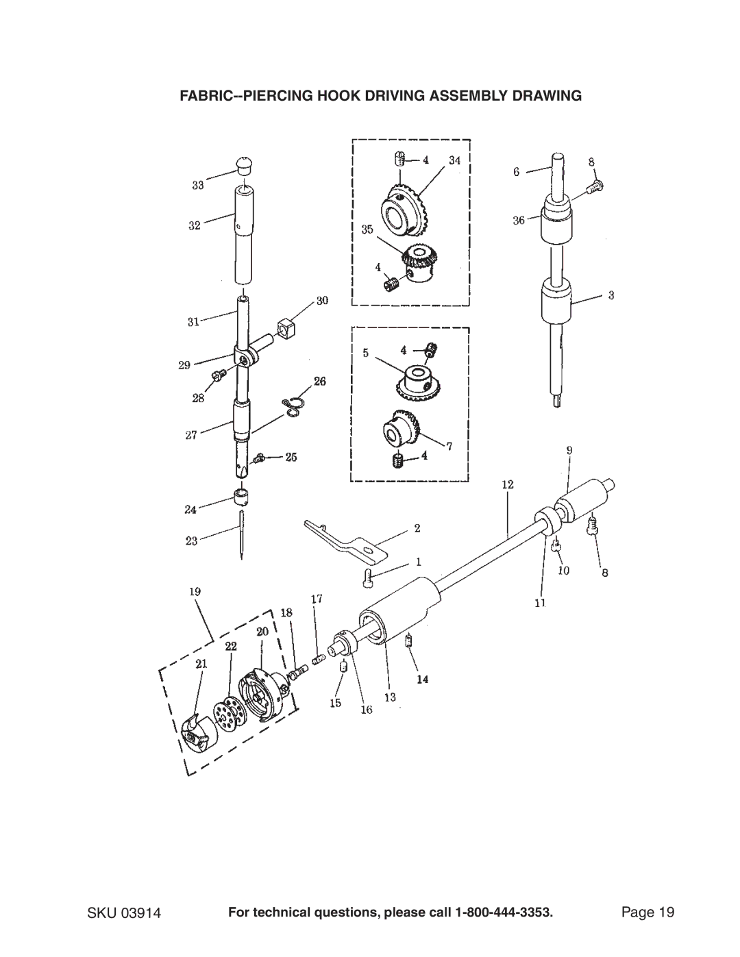 Chicago Electric 3914 manual FABRIC--PIERCING Hook Driving Assembly Drawing 