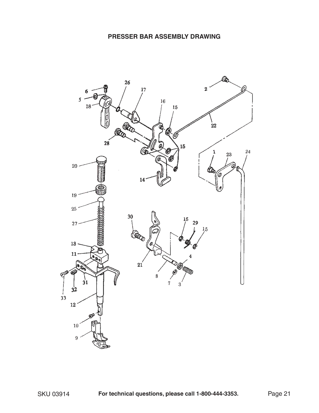 Chicago Electric 3914 manual Presser BAR Assembly Drawing 