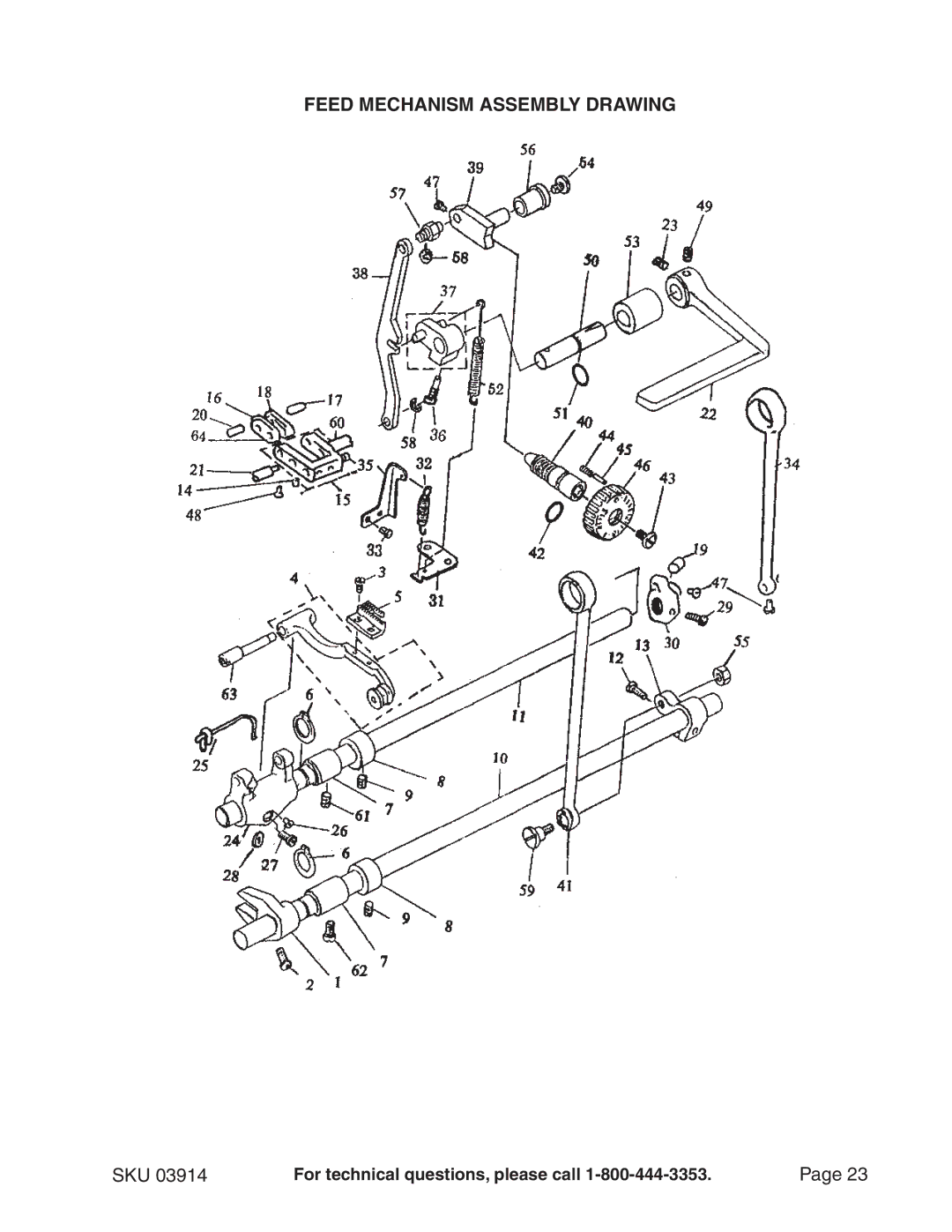 Chicago Electric 3914 manual Feed Mechanism Assembly Drawing 