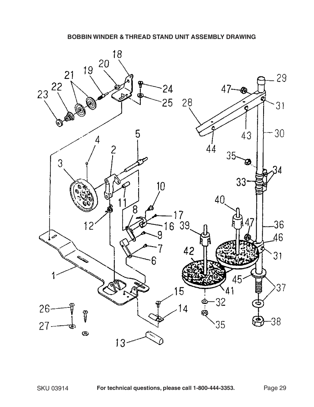 Chicago Electric 3914 manual Bobbin Winder & Thread Stand Unit Assembly Drawing 