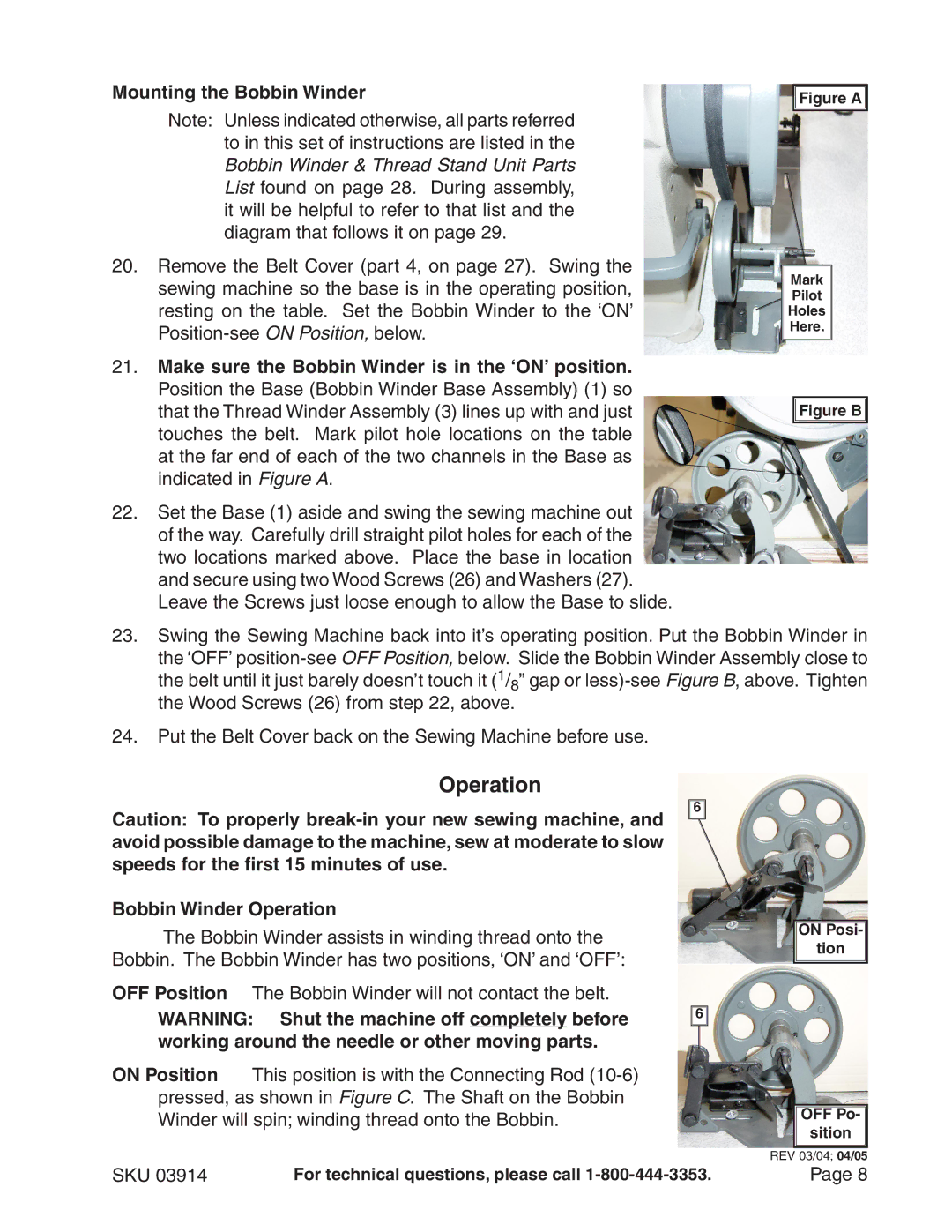 Chicago Electric 3914 manual Mounting the Bobbin Winder, Bobbin Winder Operation 