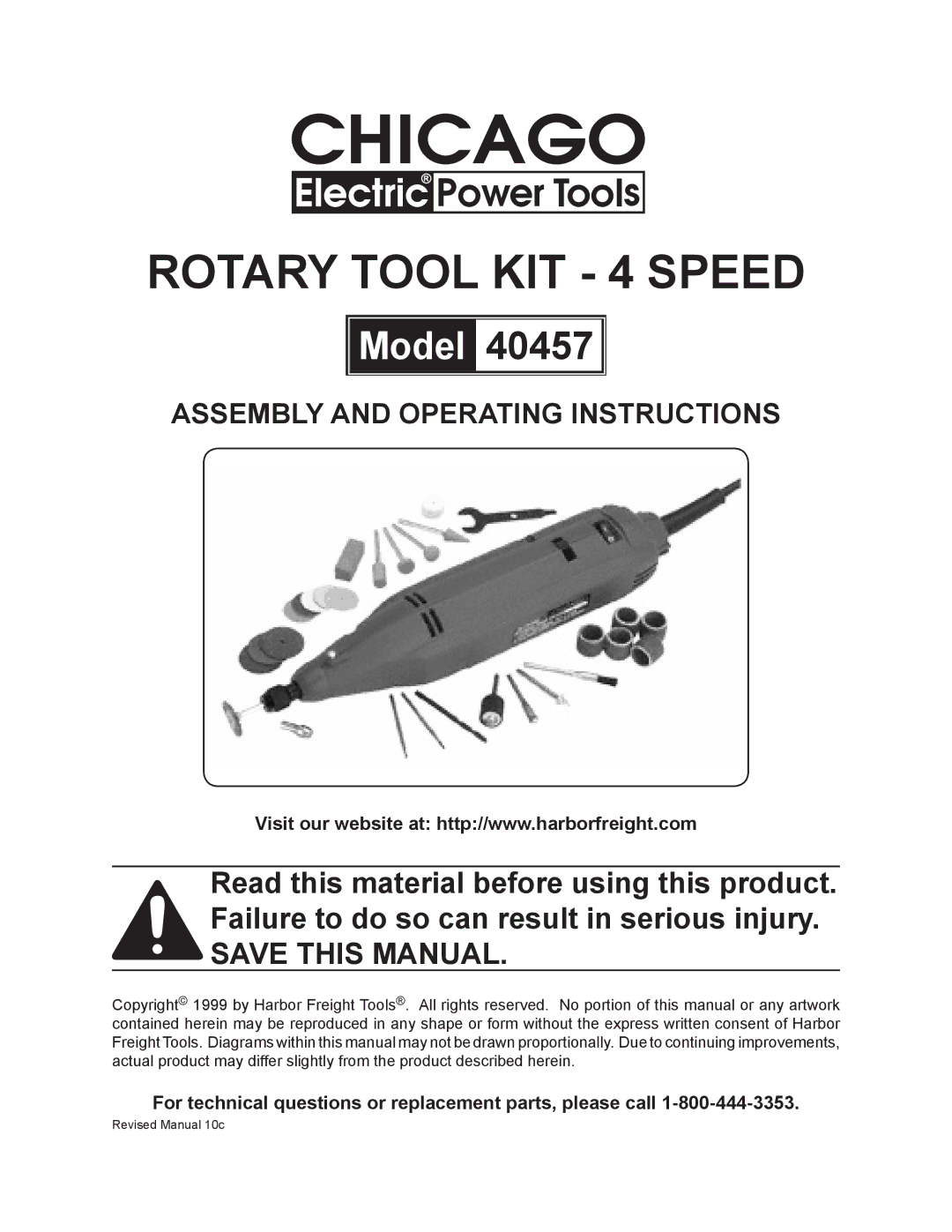 Chicago Electric 40457 operating instructions Rotary Tool KIT 4 Speed 