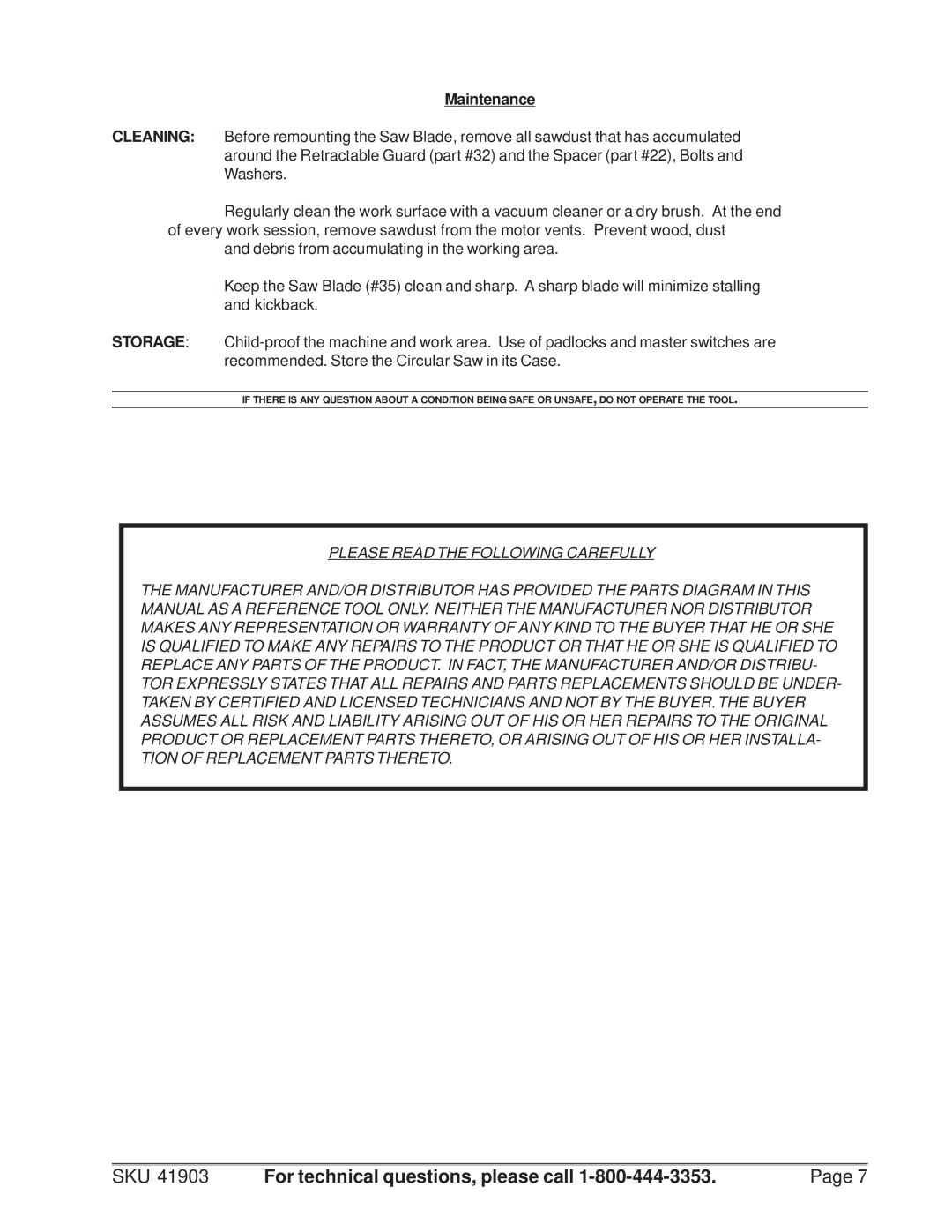 Chicago Electric 41903 operating instructions Maintenance 