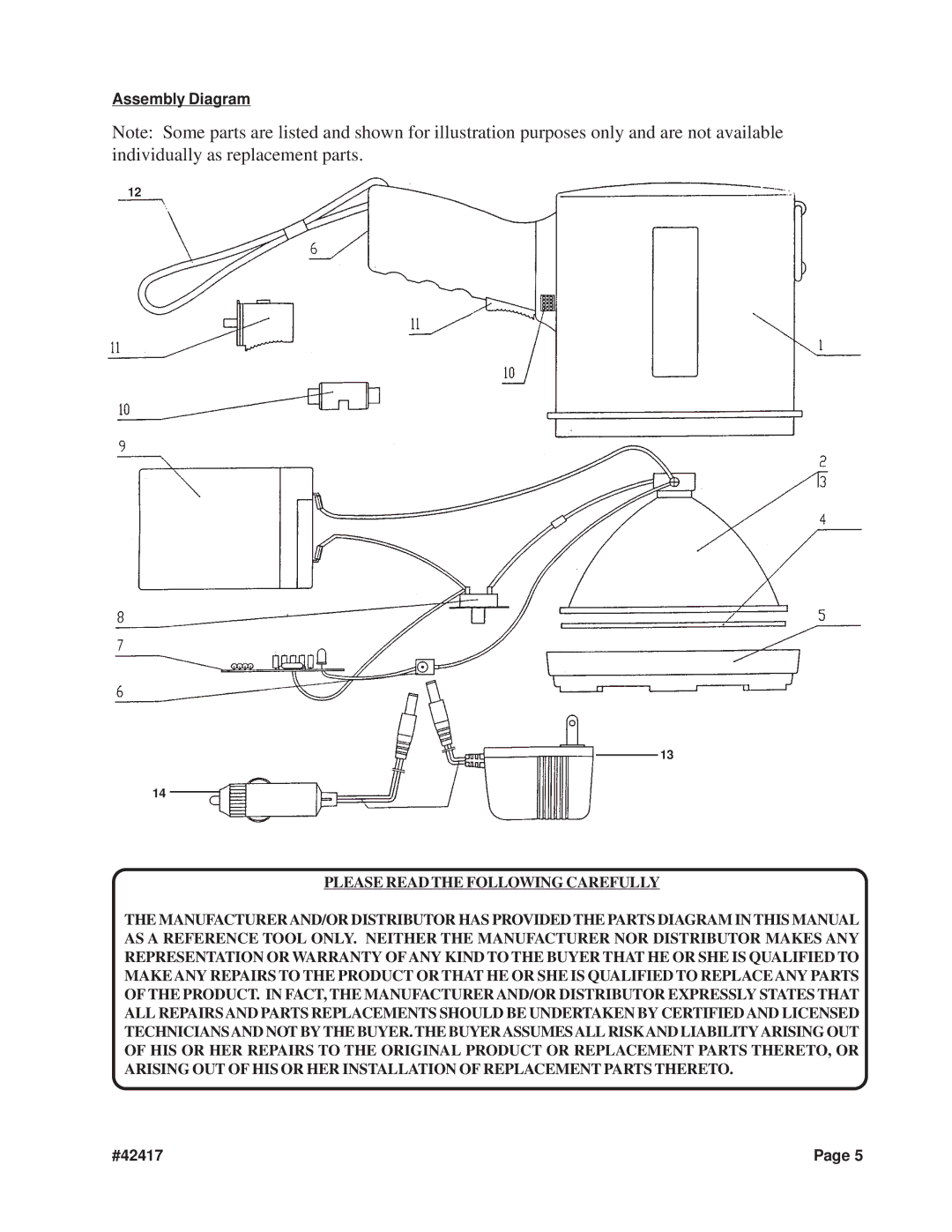 Chicago Electric 42417 operating instructions Assembly Diagram 