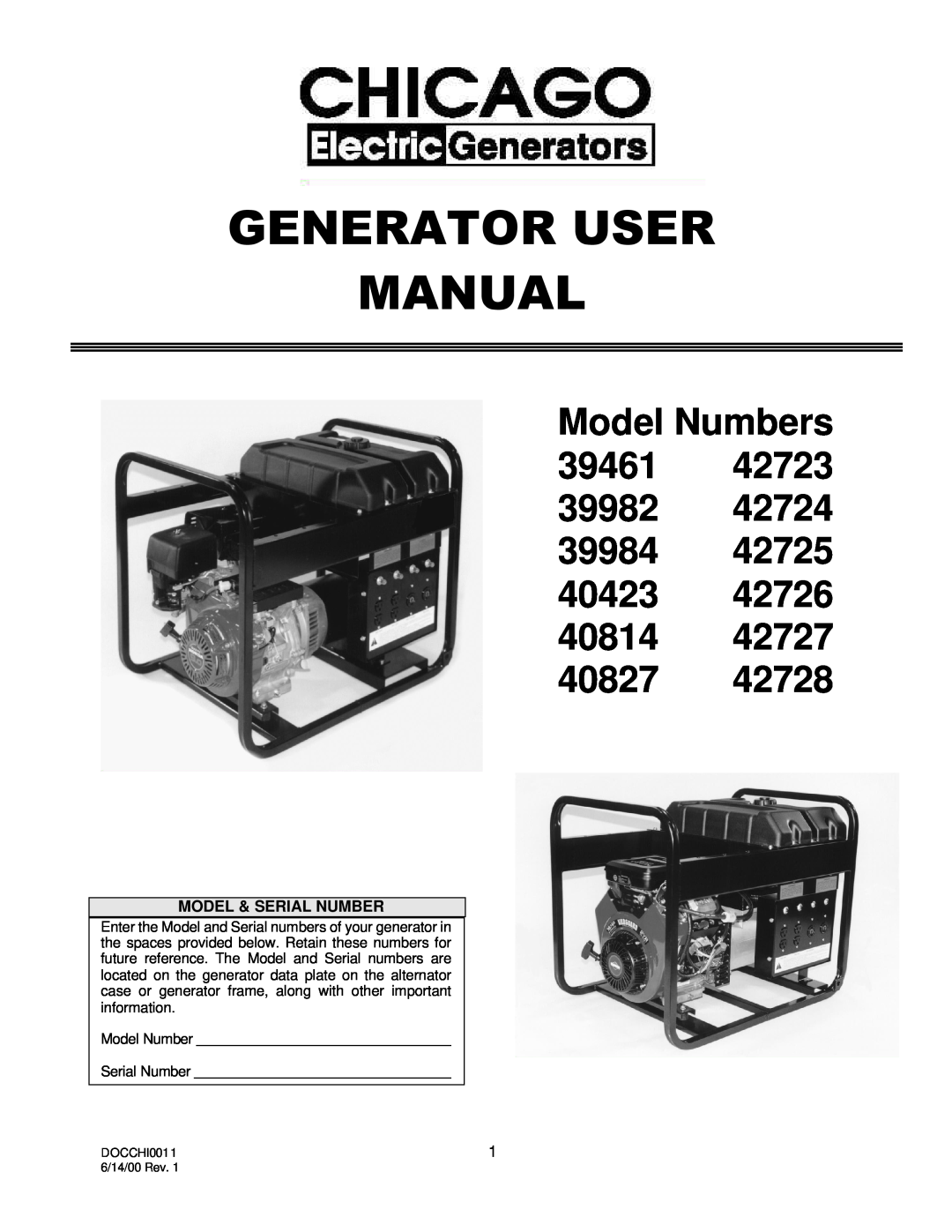 Chicago Electric 40814, 42727, 42723, 42724, 42725 user manual Model & Serial Number, Model Numbers 39461 39982 39984 40423 