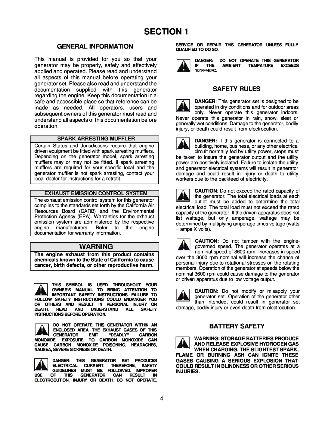 Chicago Electric 42725 Section, General Information, Safety Rules, Battery Safety, Spark Arresting Muffler, Injuries 