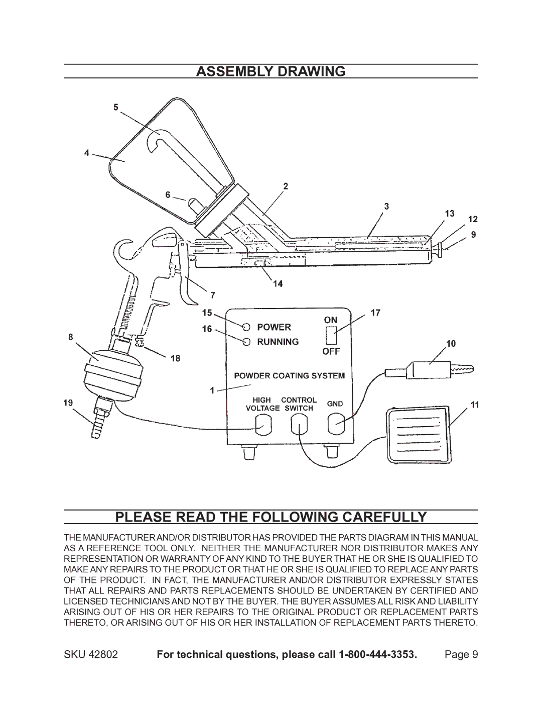 Chicago Electric 42802 operating instructions Assembly Drawing, Please Read the Following Carefully 