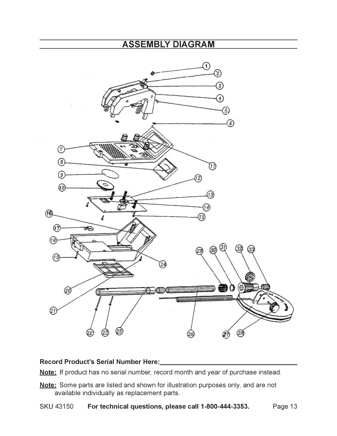 Chicago Electric 43150 operating instructions Assembly Diagram 