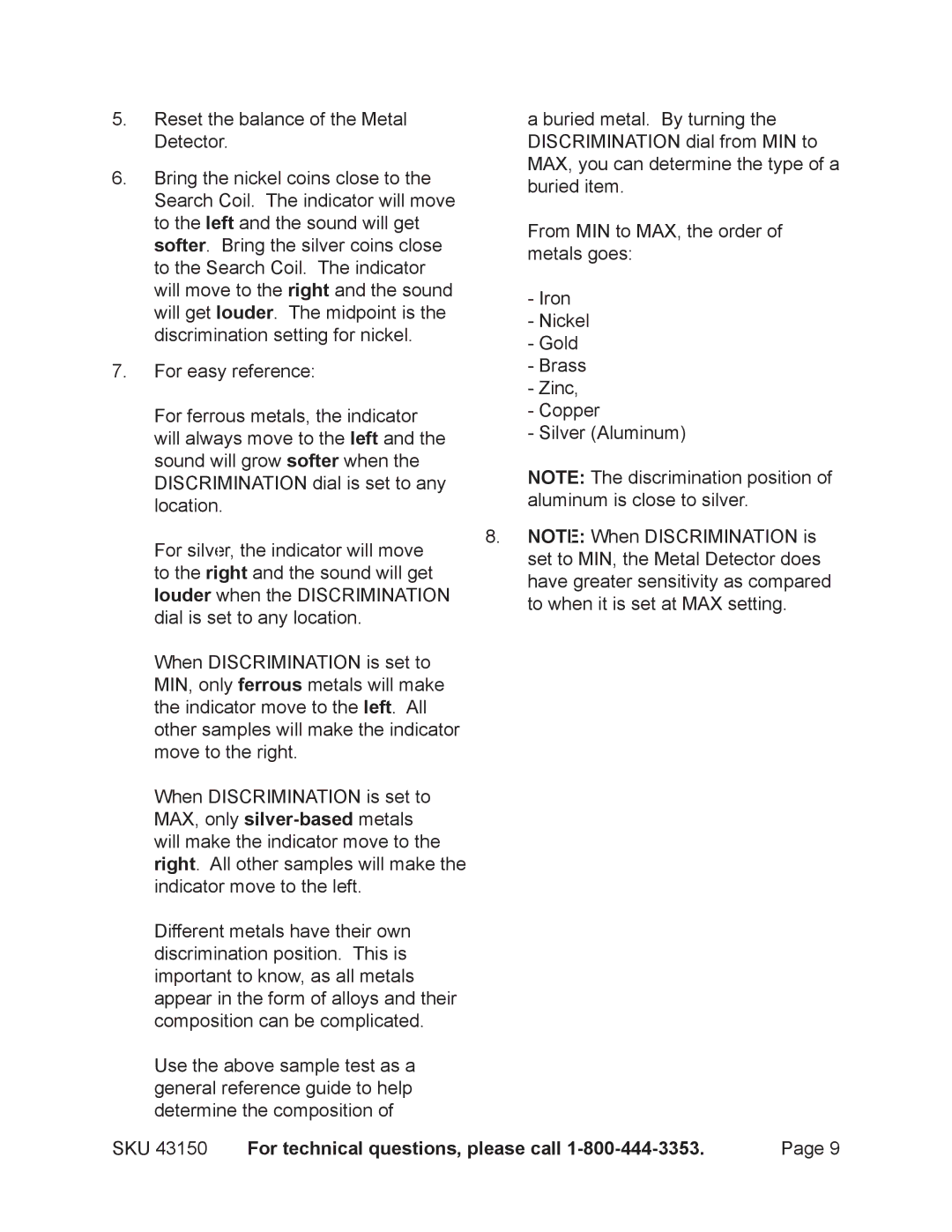 Chicago Electric 43150 operating instructions For technical questions, please call 