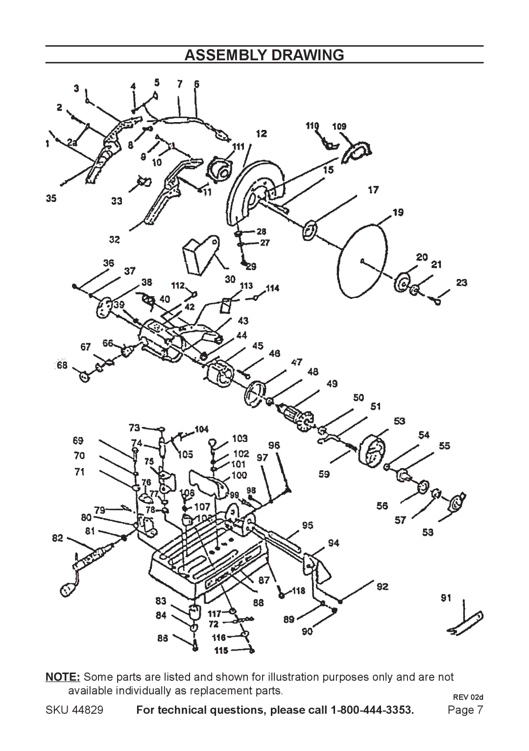 Chicago Electric 44829 operating instructions Assembly Drawing 