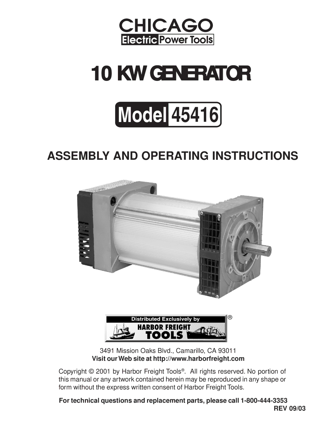 Chicago Electric 45416 operating instructions 