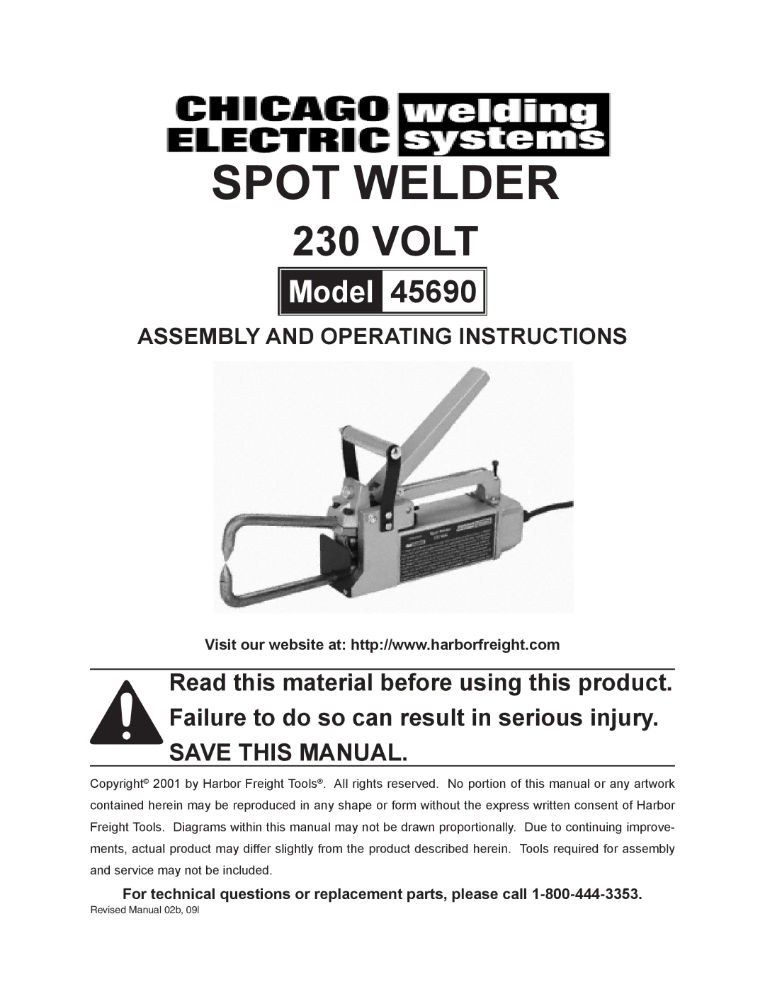 Chicago Electric 45690 operating instructions Spot welder 