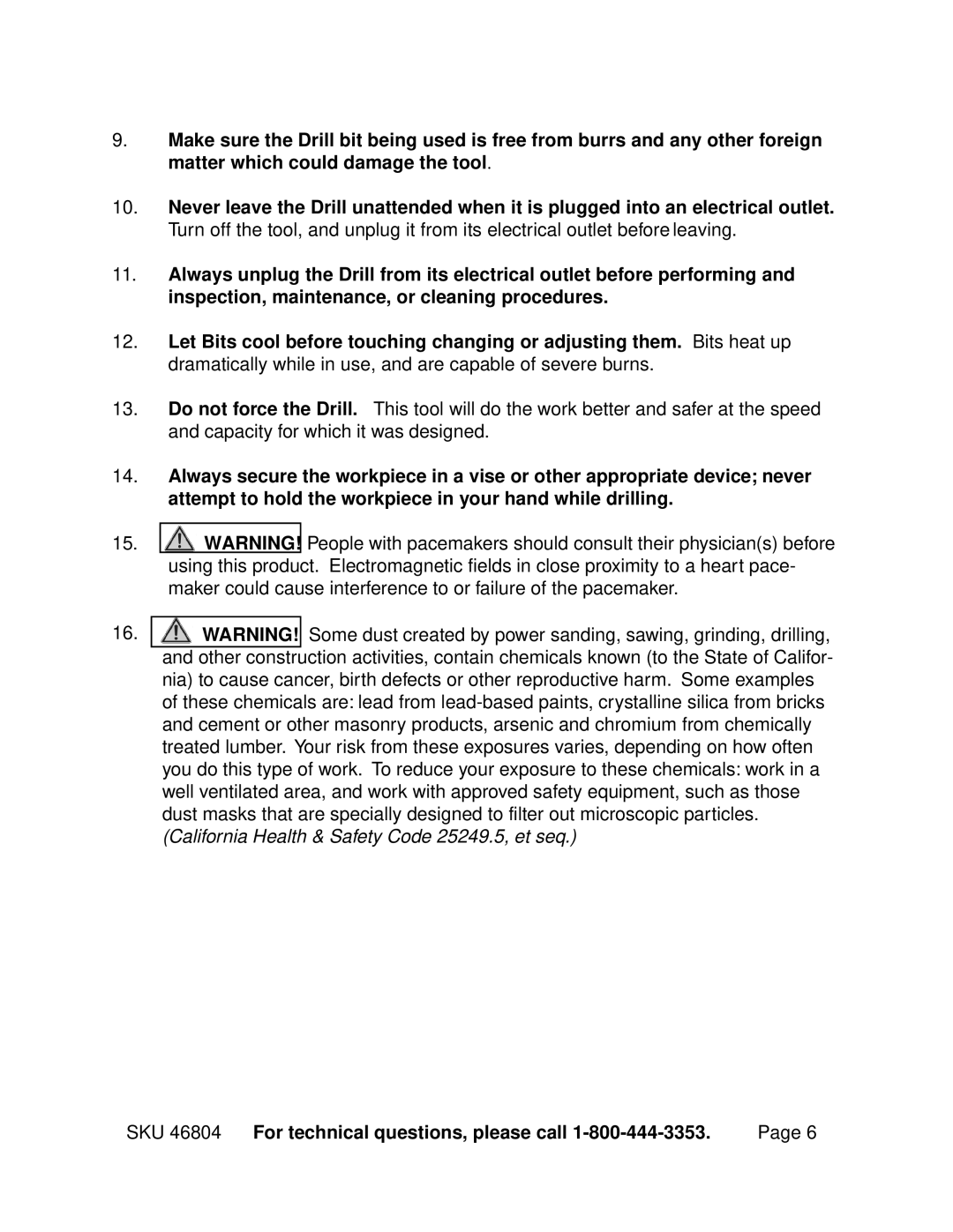 Chicago Electric 46804 operating instructions 