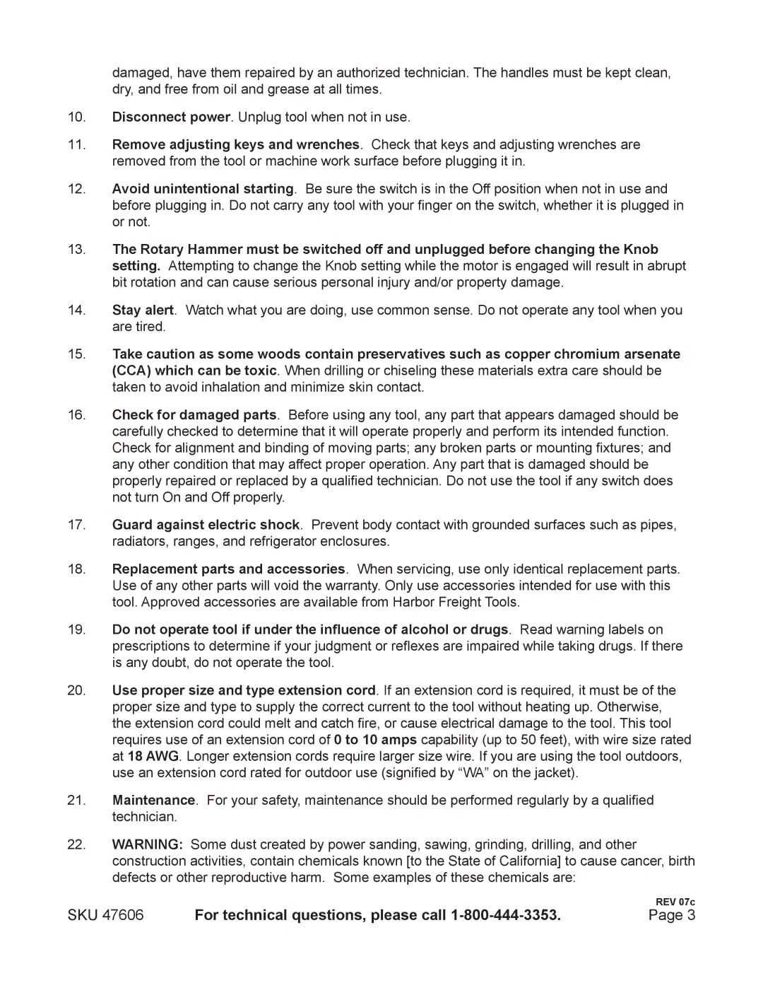 Chicago Electric 47606 operating instructions REV 07c 