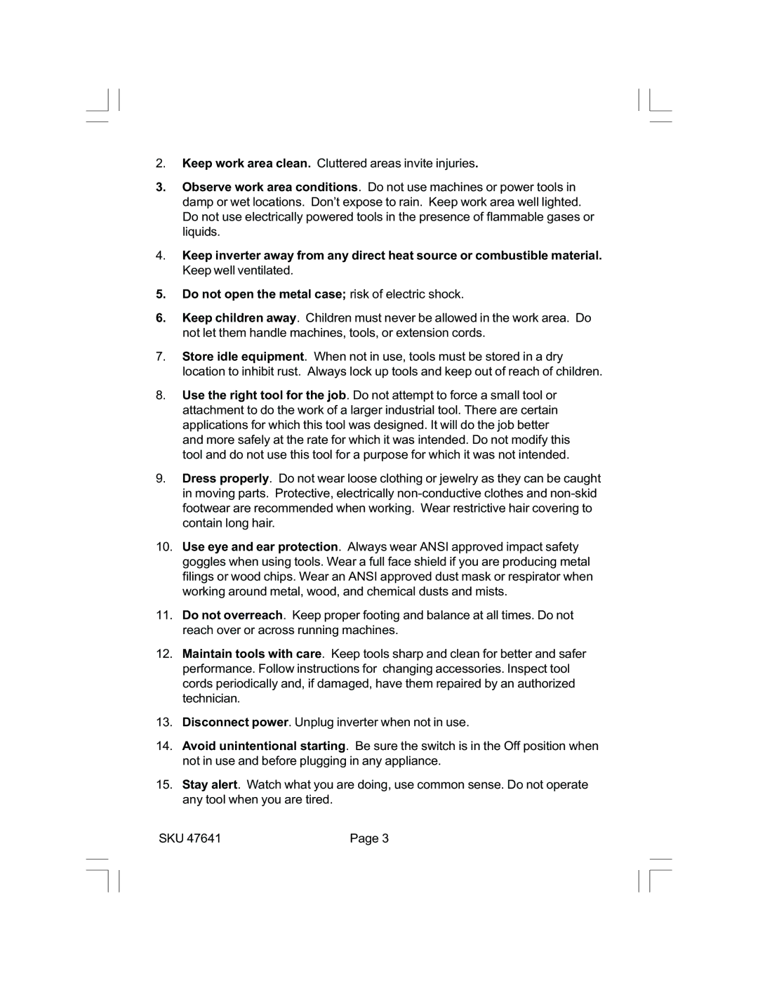 Chicago Electric 47641 operating instructions 