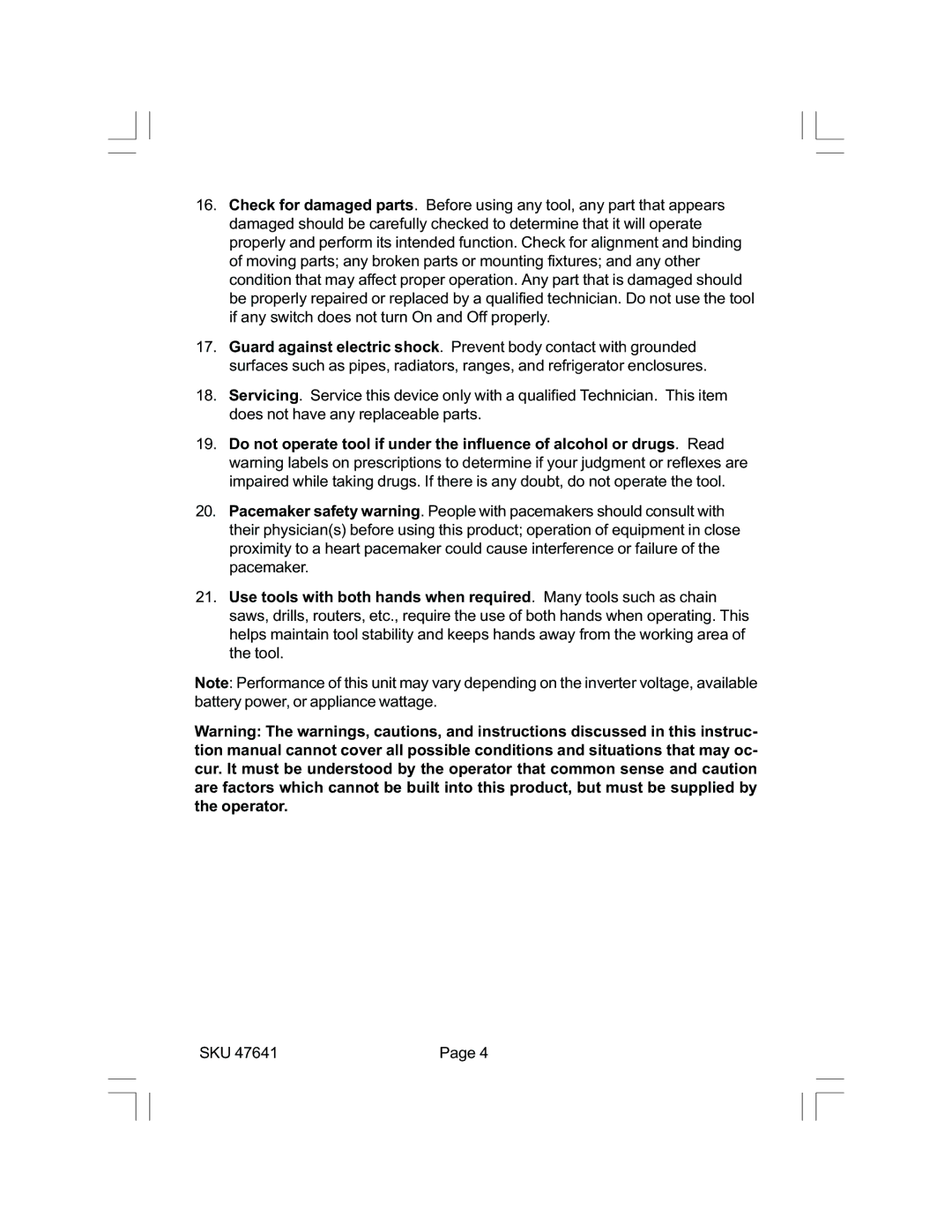 Chicago Electric 47641 operating instructions 