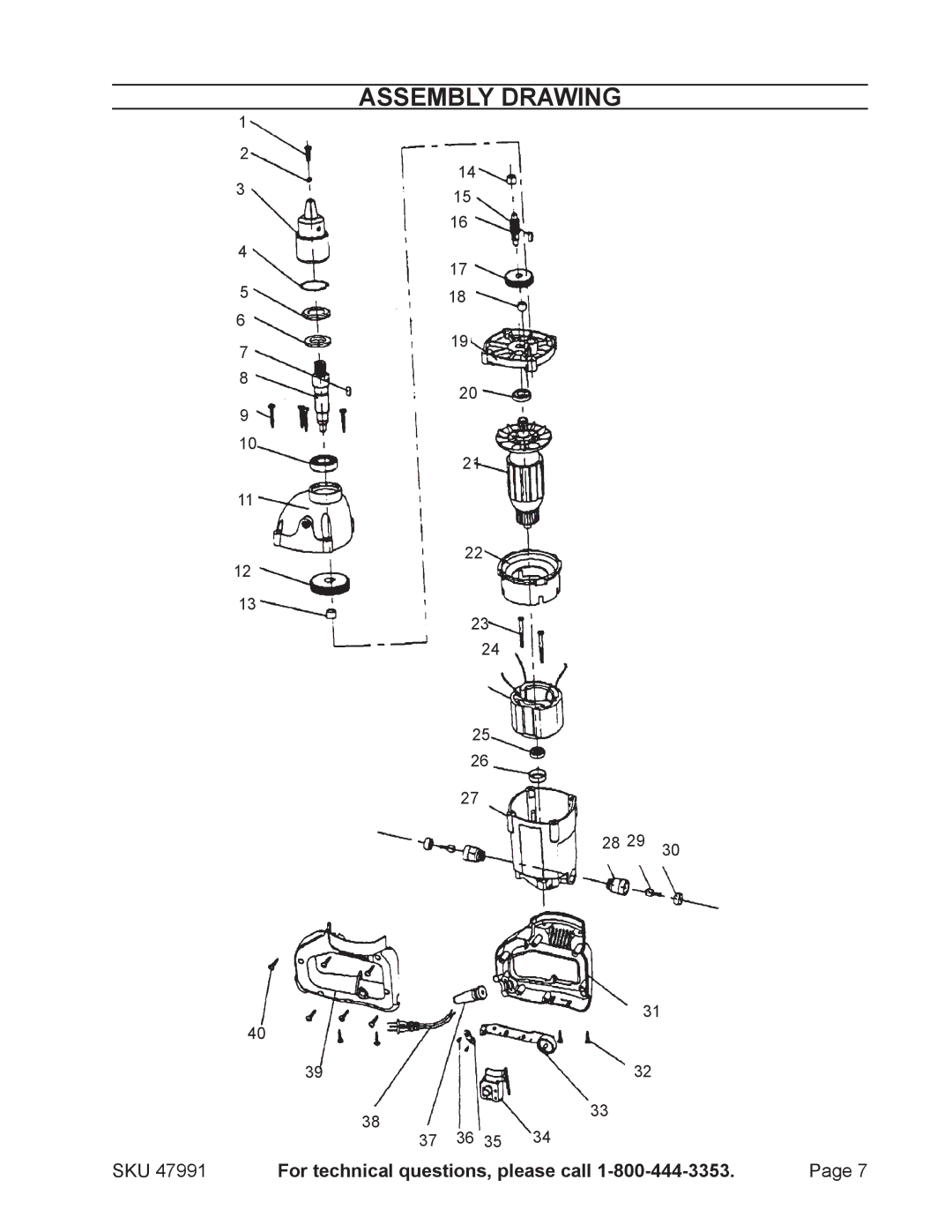 Chicago Electric 47991 operating instructions Assembly Drawing 