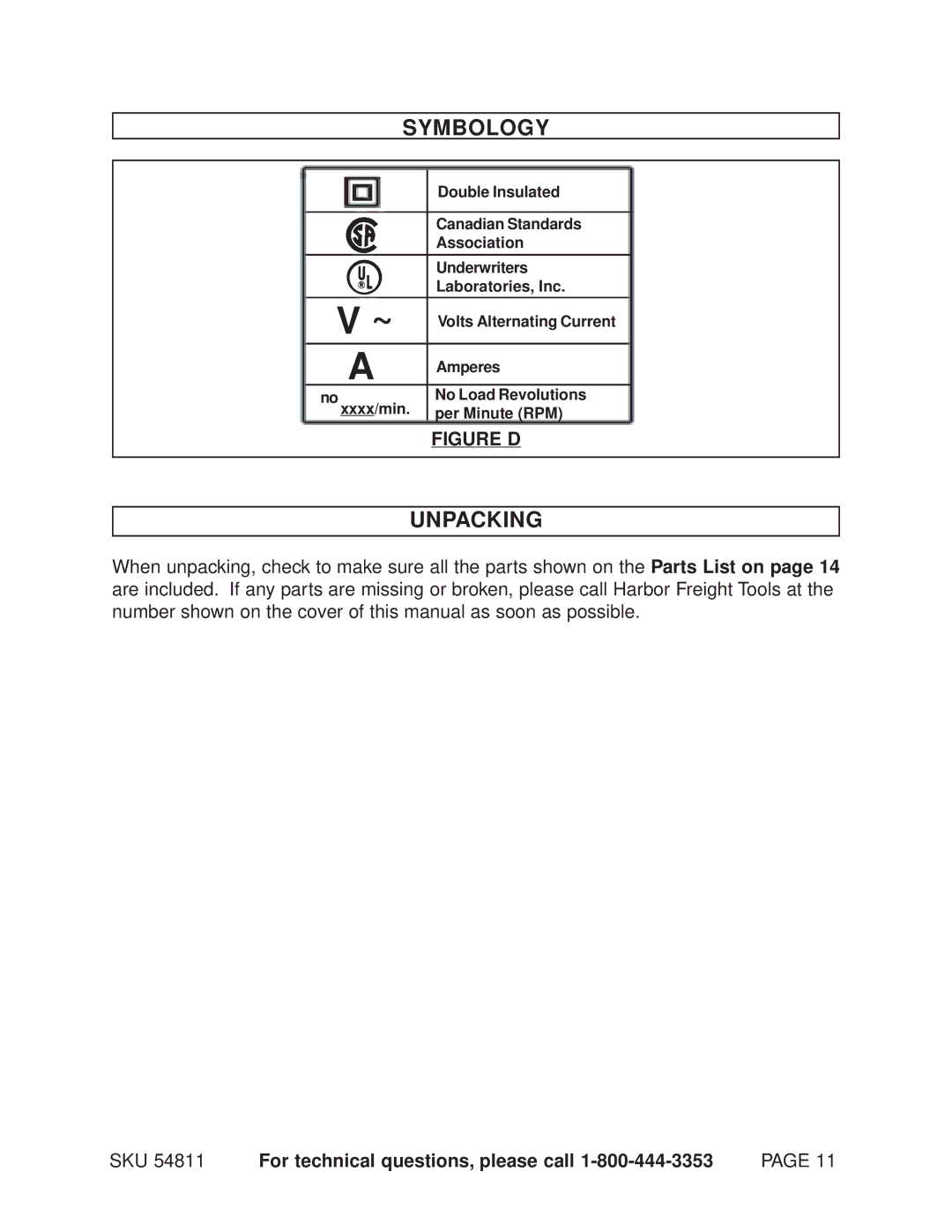 Chicago Electric 54811 manual Symbology, Unpacking 