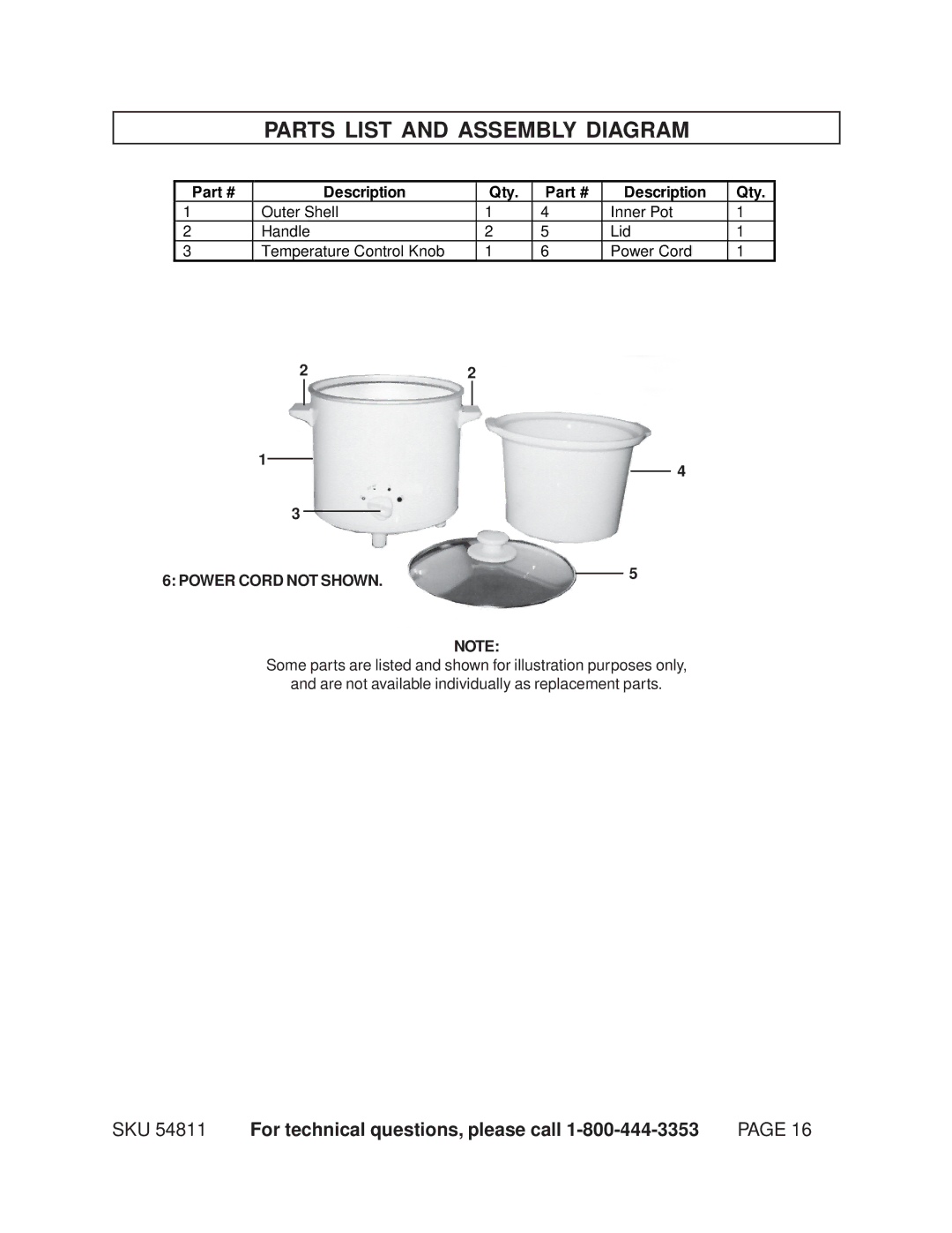 Chicago Electric 54811 manual Parts List and Assembly Diagram, Power Cord not Shown 