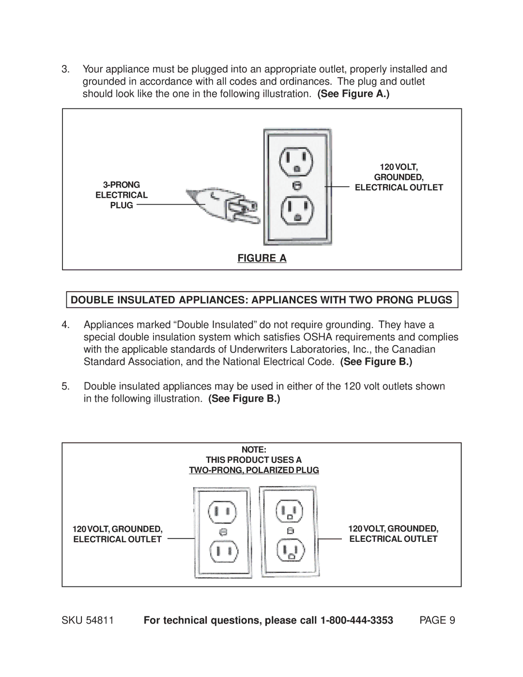 Chicago Electric 54811 manual Grounded Prongelectrical Outlet Electrical Plug 