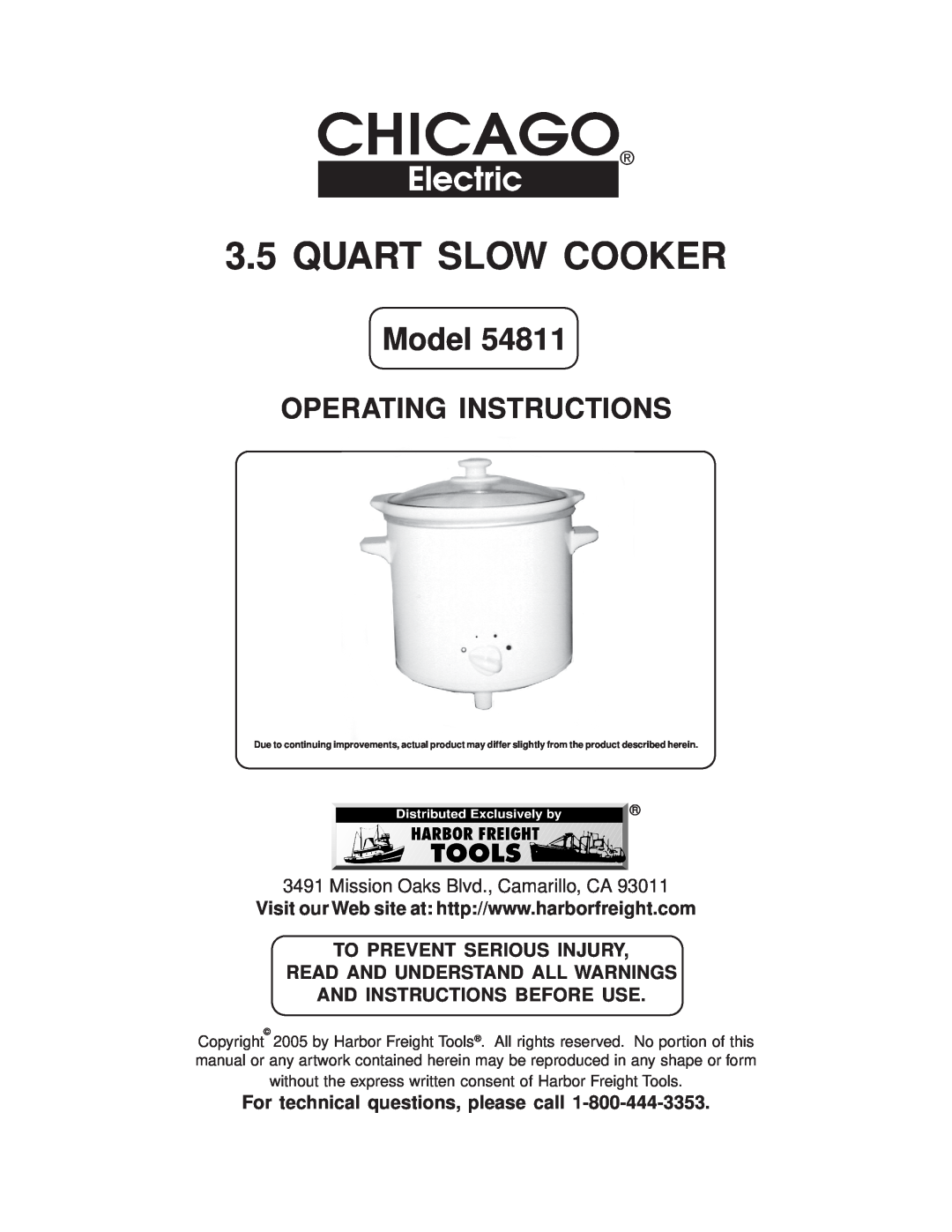 Chicago Electric 54811 manual Quart Slow Cooker, To Prevent Serious Injury Read And Understand All Warnings, Model 
