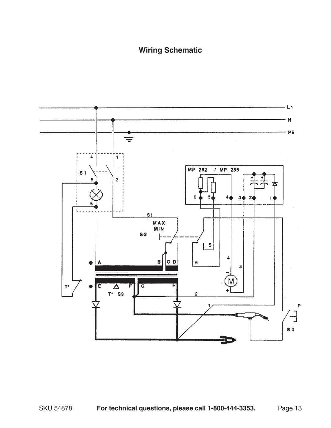 Chicago Electric 54878 manual Wiring Schematic 